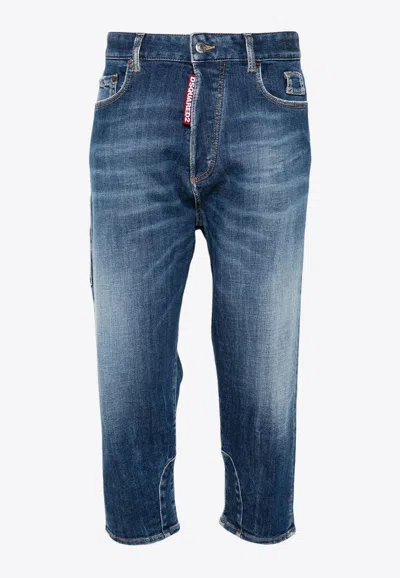 Dsquared2 Boston Embellished Cropped Jeans In Navy