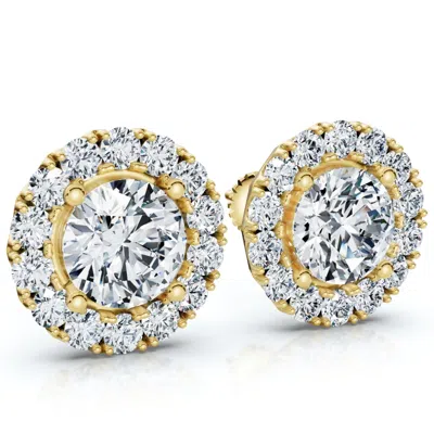 Pompeii3 2 1/2ct Diamond Halo Studs 14k Gold Lab Grown Women's Earrings In Gold