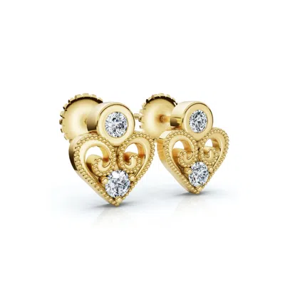 Pompeii3 Diamond Heart Studs 14k White, Yellow, Or Rose Gold Lab Grown Women's Earrings In Gold