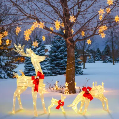 Hivvago 3 Pieces Lighted Reindeer Family Set With 230 Led Lights Stakes