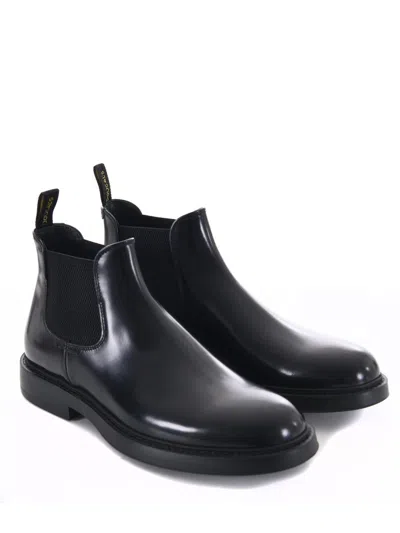Doucal's Black Leather Ankle Boot In Blue