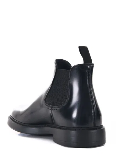 Doucal's Black Leather Ankle Boot In Blue