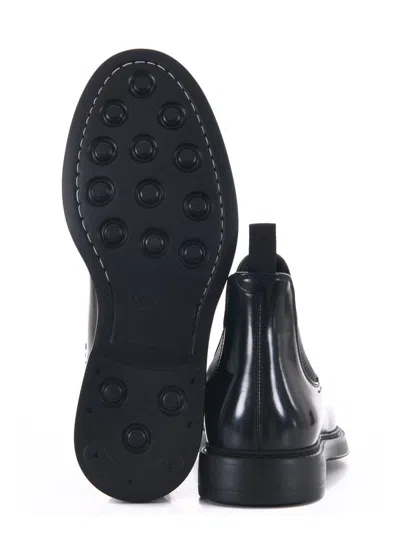 Doucal's Black Leather Ankle Boot In Blue