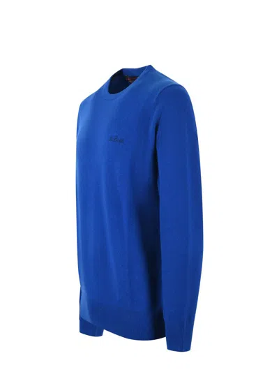Mc2 Saint Barth Man Crewneck Bluette Sweater With St. Barth Embroidery In Blue