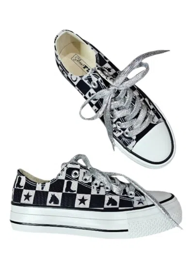 2flyco Women's Checkered Cowgirl Kickers Sneaker In Black/white In Multi