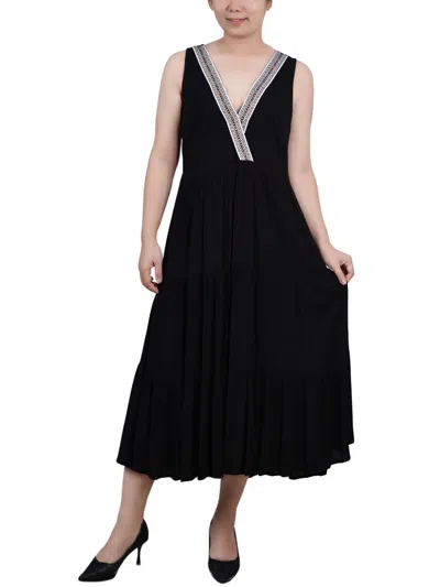 Ny Collection Petites Womens Tiered Long Maxi Dress In Black