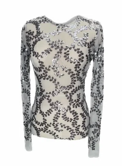 Petit Pois By Viviana G Women Embroidery Sequin Top In Silver In Silver