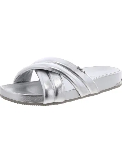 Dkny Crisscross Strap Slide Sandal In Silver