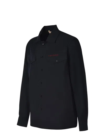Marni Wool Shirt With Logo Embroidery In Black