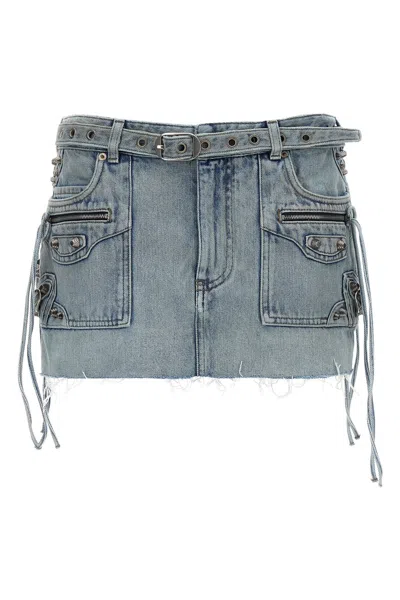 Balenciaga Studded Denim Cagole Mini Skirt In Blue