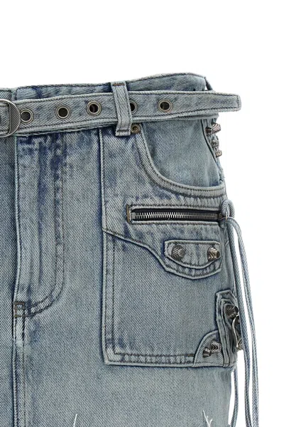 Balenciaga Studded Denim Cagole Mini Skirt In Blue