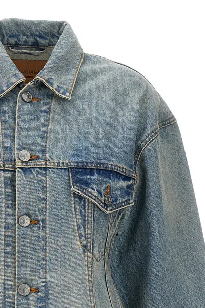 Balenciaga Hourglass-shaped Denim Jacket In Blue