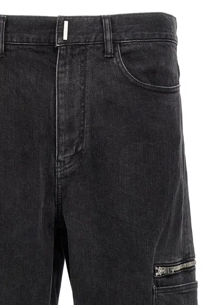 Givenchy Black Cargo Denim Jeans With 4g Print In Black
