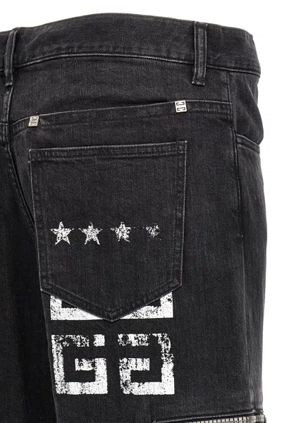 Givenchy Black Cargo Denim Jeans With 4g Print In Black
