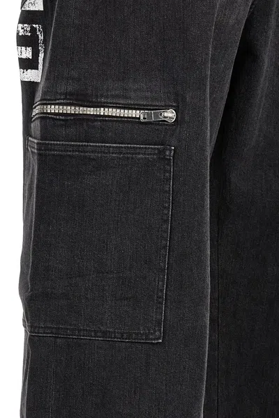 Givenchy Black Cargo Denim Jeans With 4g Print In Black
