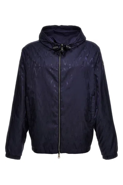 Moncler Reversible Jacket With Patterned Design And Hood In Blue