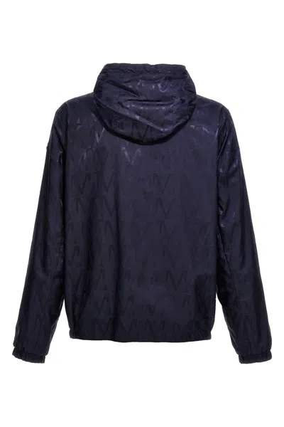 Moncler Reversible Jacket With Patterned Design And Hood In Blue