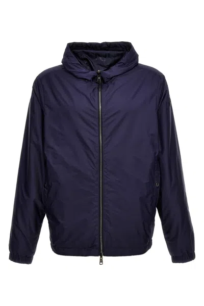 Moncler Reversible Jacket With Patterned Design And Hood In Blue