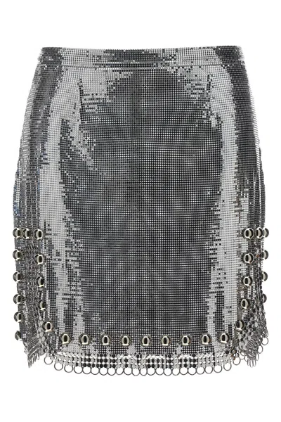 Rabanne Paillette Metal Ball Trim Mini Skirt In Silver