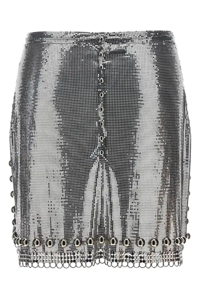 Rabanne Paillette Metal Ball Trim Mini Skirt In Silver