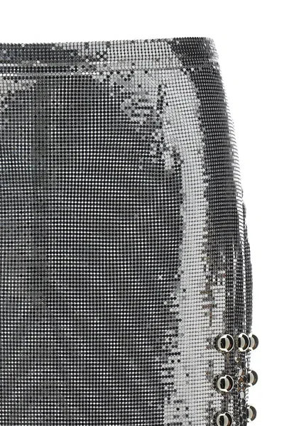 Rabanne Paillette Metal Ball Trim Mini Skirt In Silver