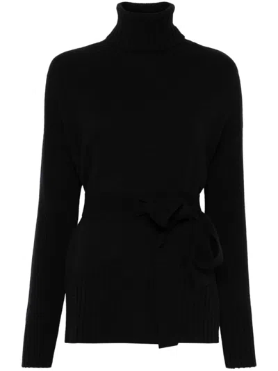 Wild Cashmere Katie Belted Sweater In Black