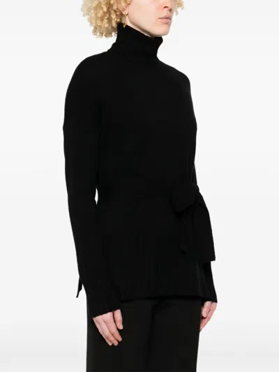 Wild Cashmere Katie Belted Sweater In Black