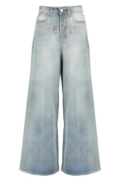 Shop Vetements Women 'crystal Logo Big Shape' Jeans In Blue