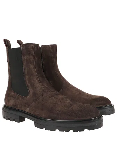 Hogan Suede Ankle Boots With Elastic Side Panels In Brown