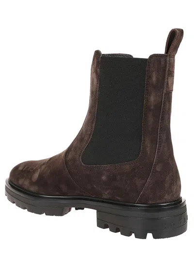 Hogan Suede Ankle Boots With Elastic Side Panels In Brown