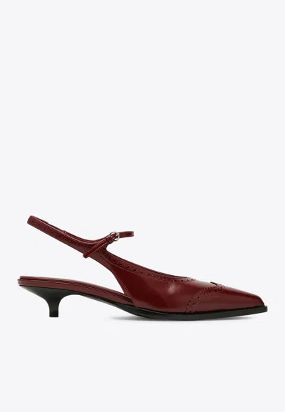 Miu Miu 35 Brogue Slingback Pumps In Brushed Leather In Bordeaux