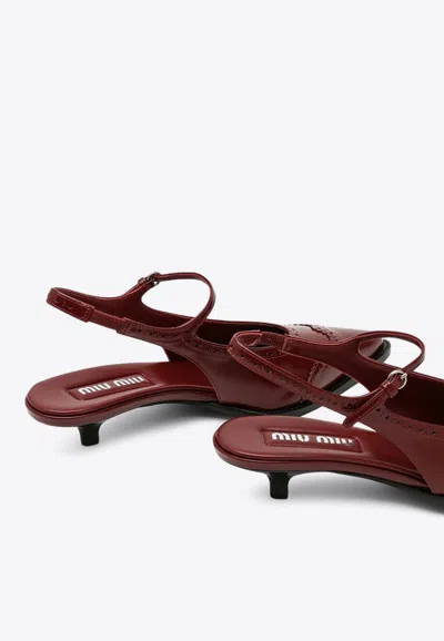 Miu Miu 35 Brogue Slingback Pumps In Brushed Leather In Bordeaux