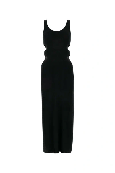 Chloé Cutout Crinkled Silk-linen Knit Maxi Dress In Black