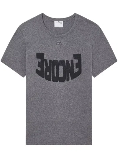 Courrèges Short Sleeves Text Print Round Neck In Grey