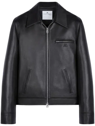 Courrèges Leather Shirt Jacket In Black