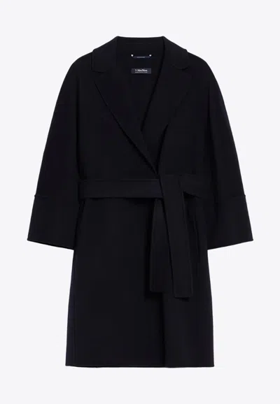 S Max Mara Coat With Belted Waist And Lapels In Black