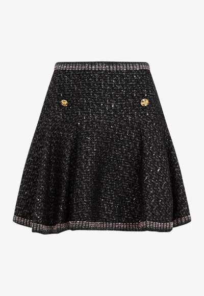 Giambattista Valli A-line Boucle Mini Skirt With Metallic Trim In Black