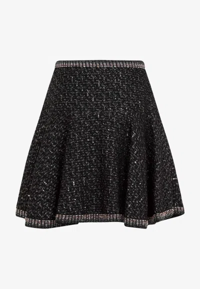Giambattista Valli A-line Boucle Mini Skirt With Metallic Trim In Black
