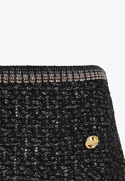 Giambattista Valli A-line Boucle Mini Skirt With Metallic Trim In Black