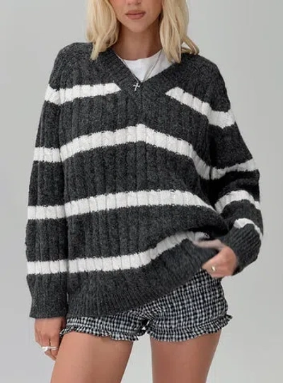 Princess Polly Percivill Knit Sweater In Grey / Cream
