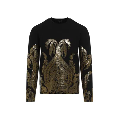 Etro Metallic Jacquard Crewneck Sweater In Black
