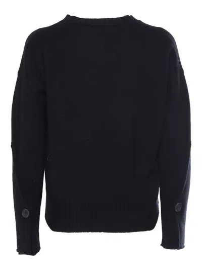 Kangra Cashmere Boxing Crewneck Sweater With Buttoned Sleeves In Black