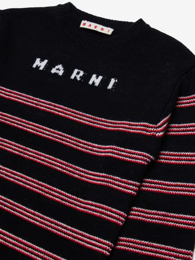 Marni Girls Knitted Striped Dress In Black