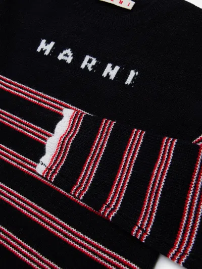 Marni Girls Knitted Striped Dress In Black