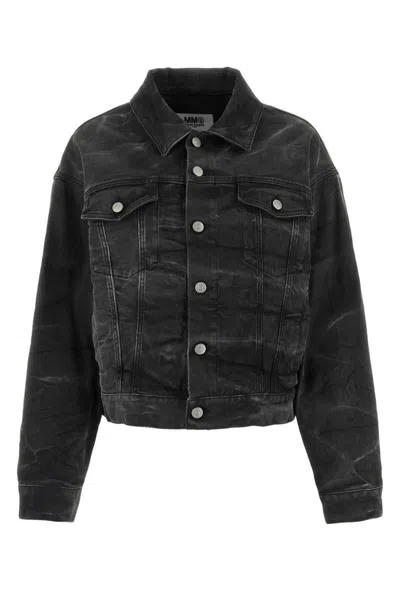 Mm6 Maison Margiela Crinkle-effect Denim Jacket In Black