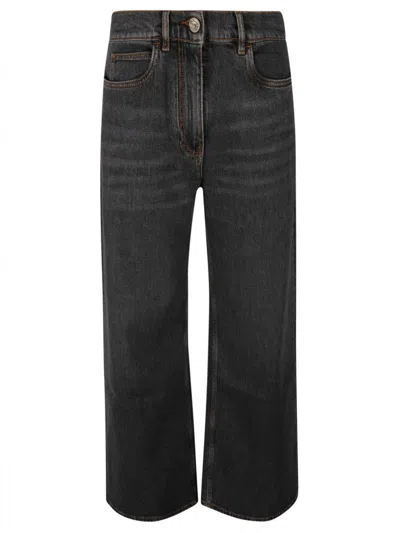 Etro Wide Leg Jeans With Belt Loops And Contrast Stitching In Gray