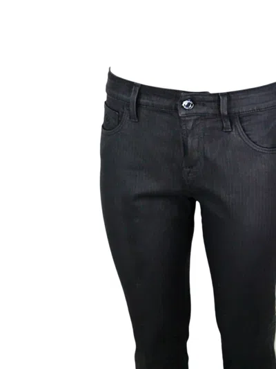 Jacob Cohen Leather Hand Coated 5 Pocket Trousers Kimberly Skynny Regular Waist Regular Waist In Soft Stretch Fa In Black
