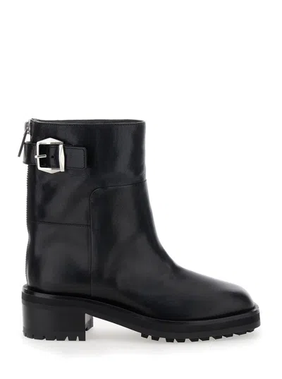 Jimmy Choo Women Brooklyn Ab 50 Leather Boots With Adjustable Strap In Black