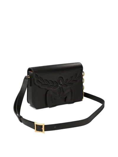 Mcm Black Leather Small Himmel Laurel Crossbody Bag In Black