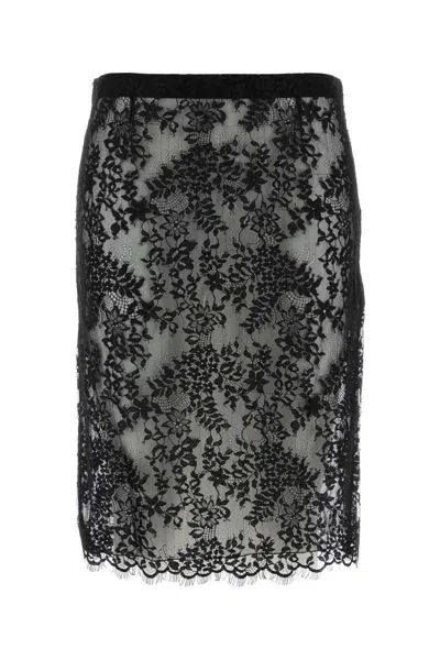 Saint Laurent Sheer Floral Lace Overlay Skirt In Black